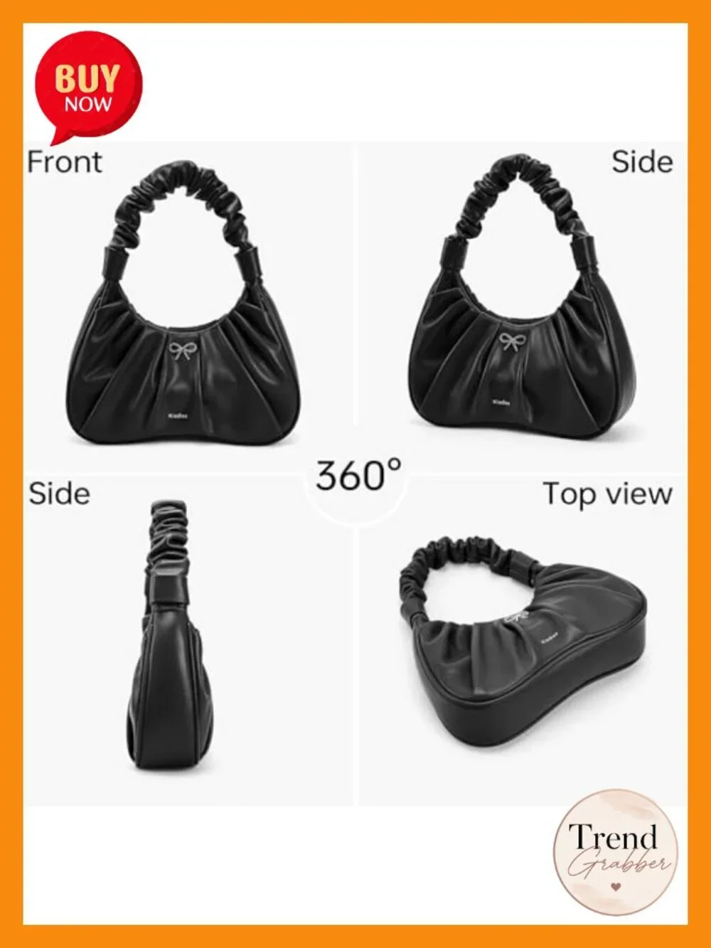Women's Crescent Hobo Bag Ruched Pleated Vegan Leather Shoulder Purse